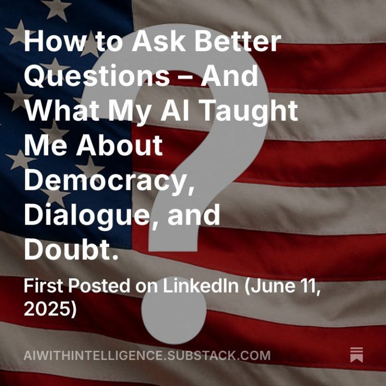 American flag and question mark for substack article "How to ask better questions"